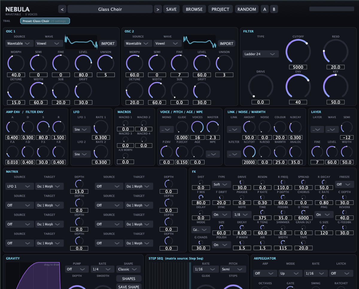 Nebula wavetable synthesiser interface