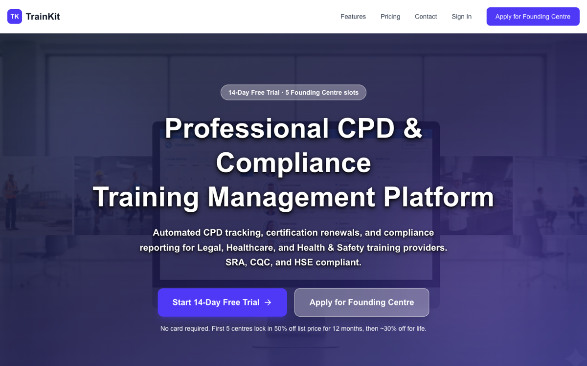 TrainKit course booking software on a laptop